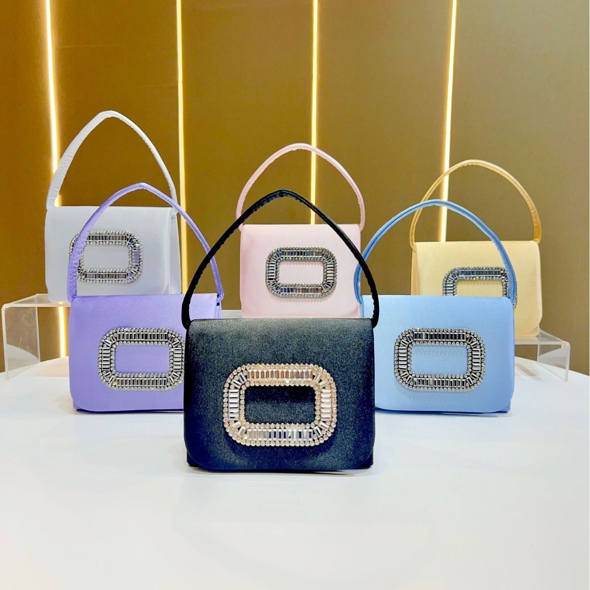 Tassel Fringe Trim - Luxo mini quadrado bolsa feminina diamante