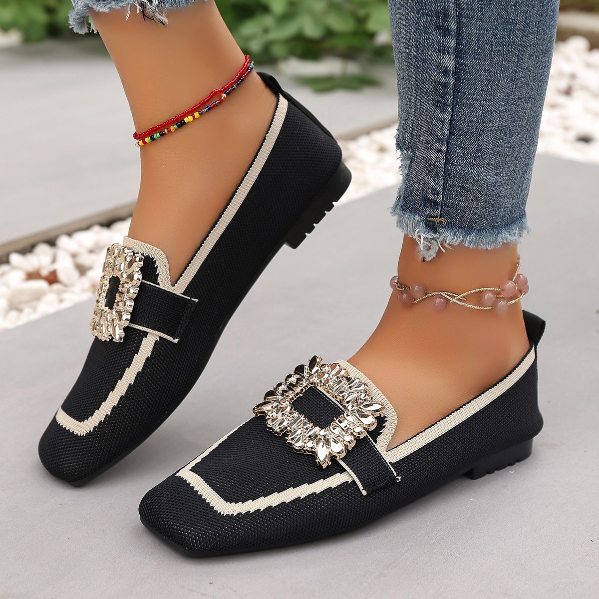 Sapatos Planos Femininos de Pr - Crystal Mesh Fabric avaliação e preço