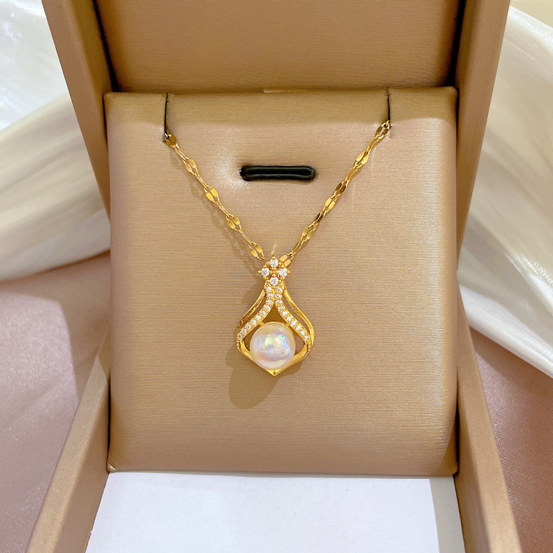 Elegante feminino k14 cor de o - Pearl Trim Chain avaliação e preço